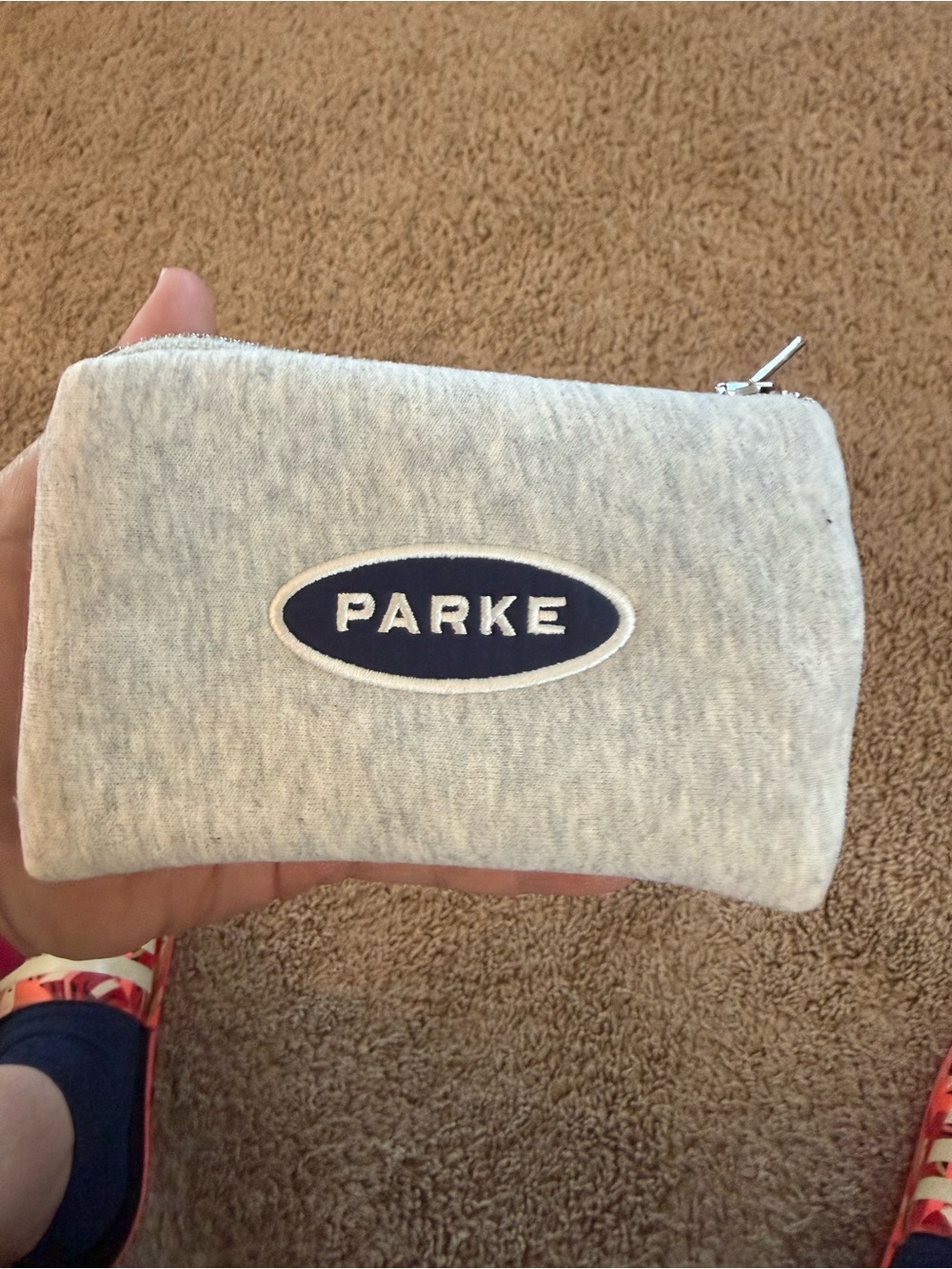 Light Gray Zip Pouch with Navy Logo